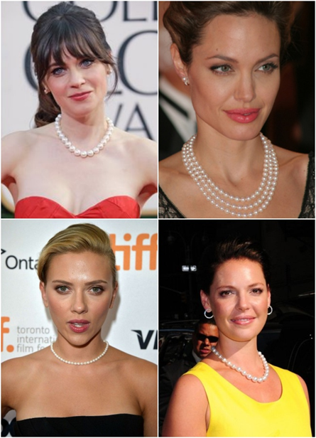 Atrizes e celebridades evidenciam o uso do colar de pérolas em ocasiões especiais.
